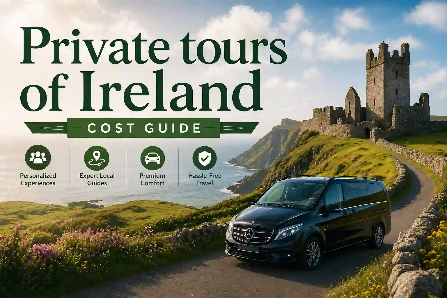 A mercedez sprinter on road for private tours of ireland